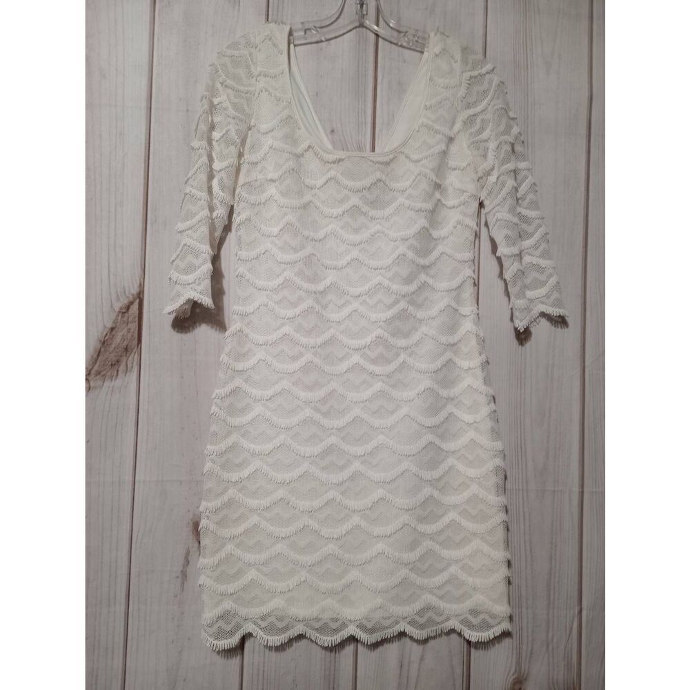 Guess Dress Ladies 6 White Lace Bodycon Sheer Sleeves